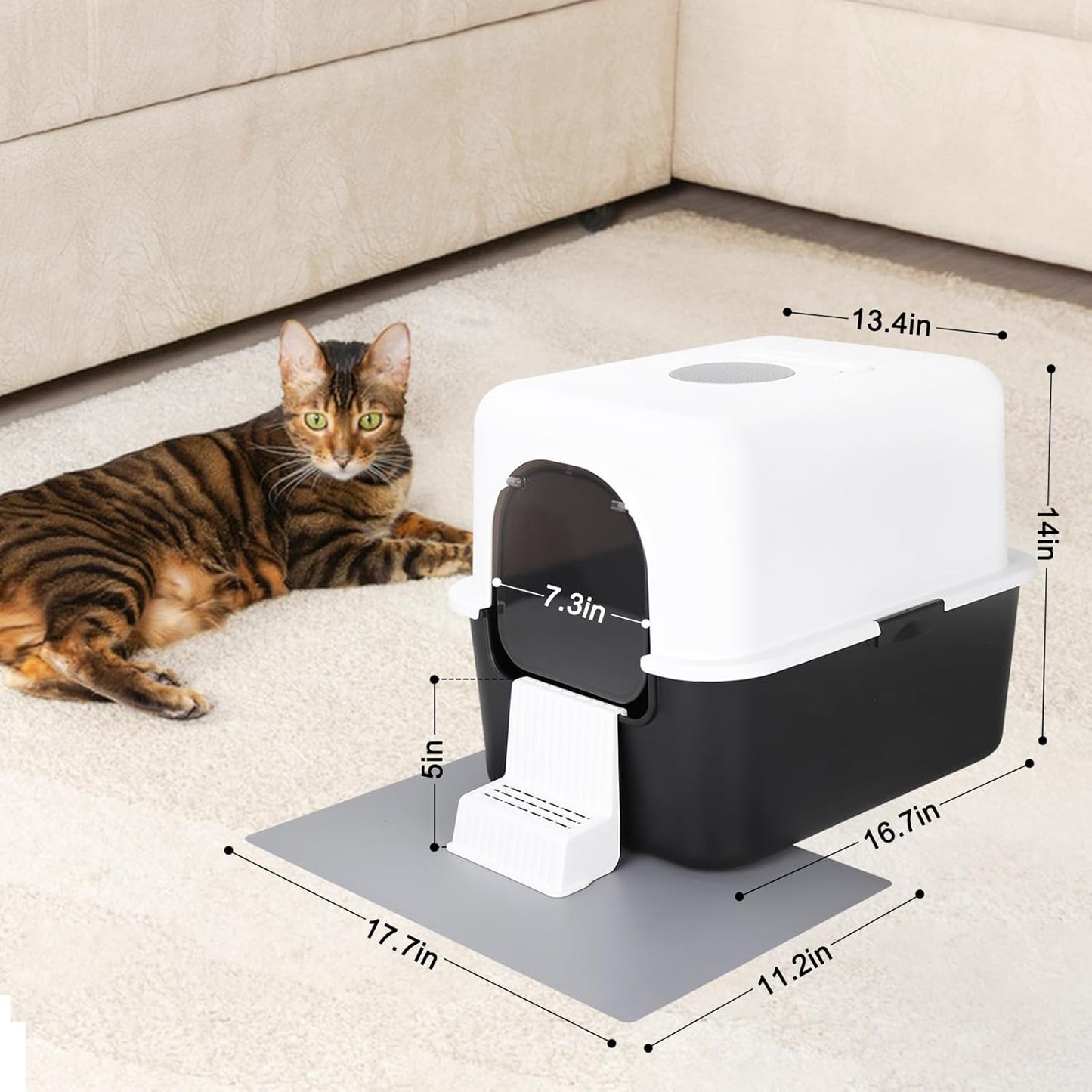 Cat Litter Box with Lid, Increased Entrance Height, Top Entry Enclosed Litter Box with Door, Easy to Install, Suitable for Cats up to 7.5Lbs (Black with Handle,Small)