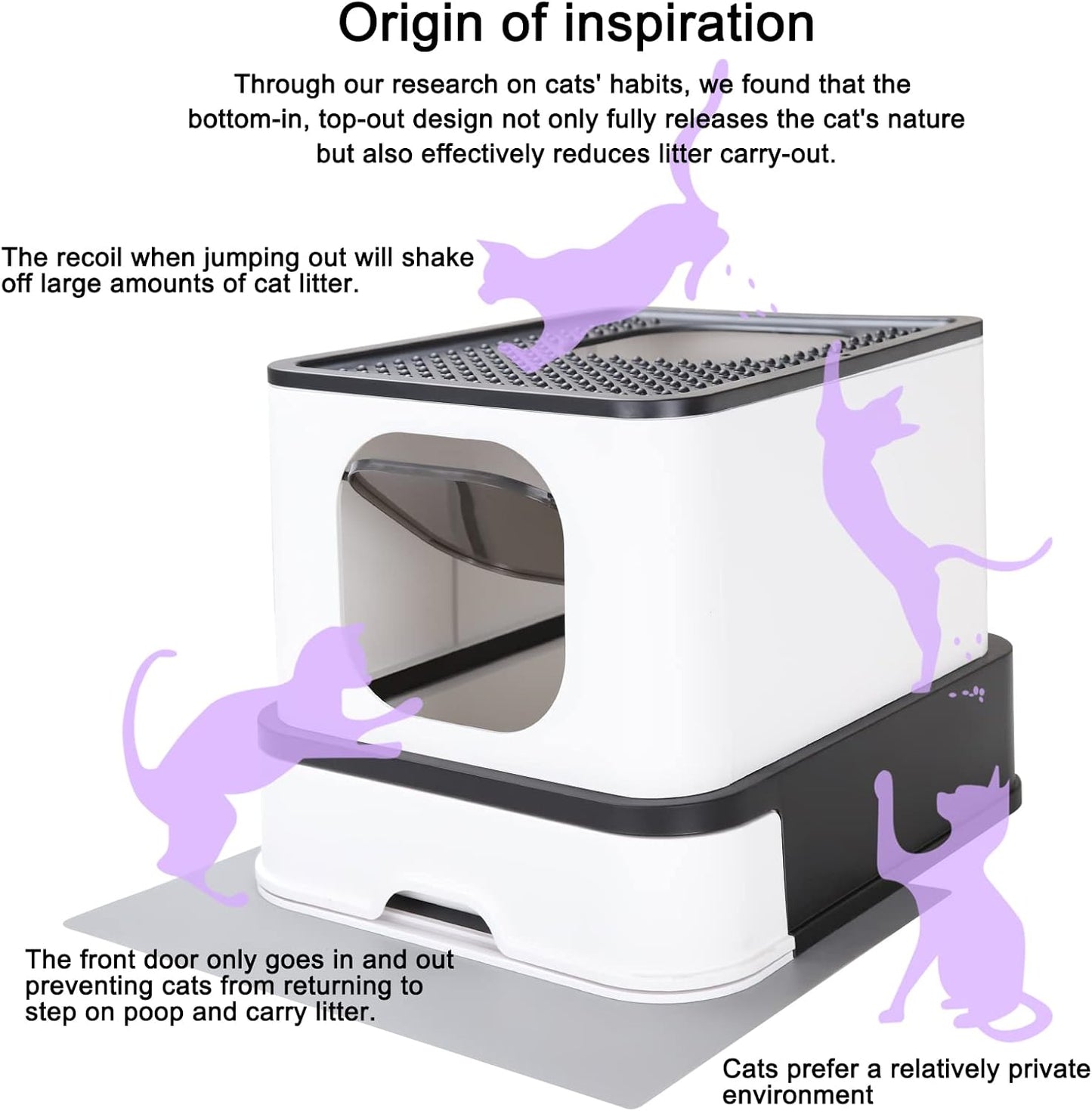 Stainless Steel Enclosed Cat Litter Box : Large Top-Entry Leak-Proof Reduces Odor, for Indoor Use Cat Owners (Carbon Black)