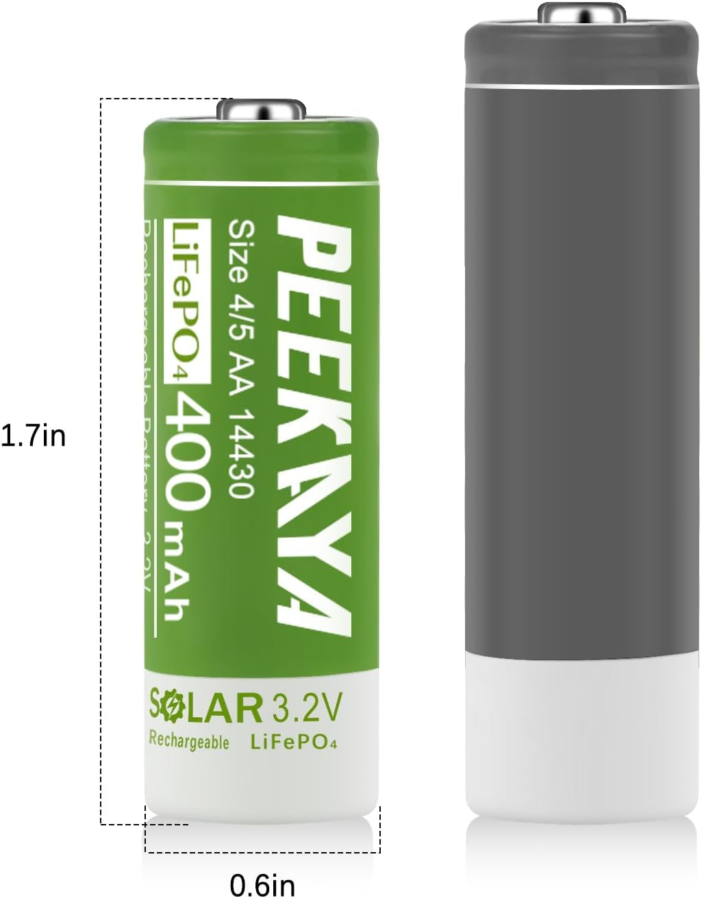 (4-Pack) 14430 Rechargeable Battery Lifepo4 3.2V 400Mah for Ourdoor Gardan Solar Light (1.7In), Eco-Friendly and Safe