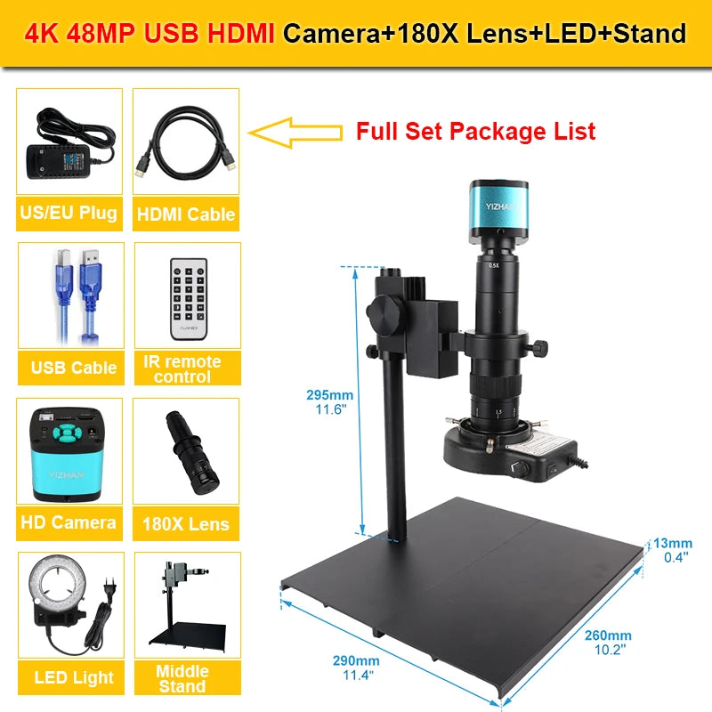 4K ULTRA Electronic Digital Microscope 48MP USB HDMI Soldering Camera 130X 150X 180X C-Mount Zoom Lens For PCB Repair Tools
