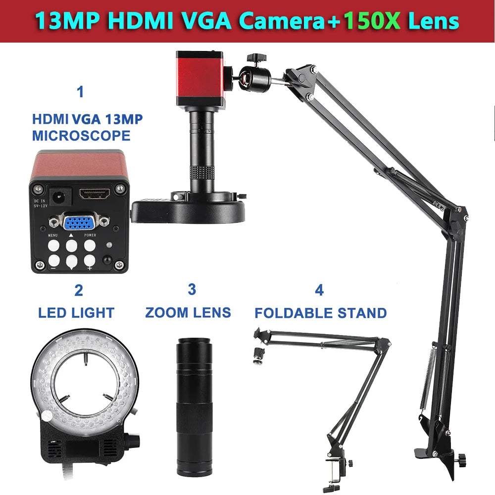 4K 48MP Electronic Digital Microscope 150X C-Mount Digital Camera Via Type Measurement For PCB Soldering Phone Repair Nice-power