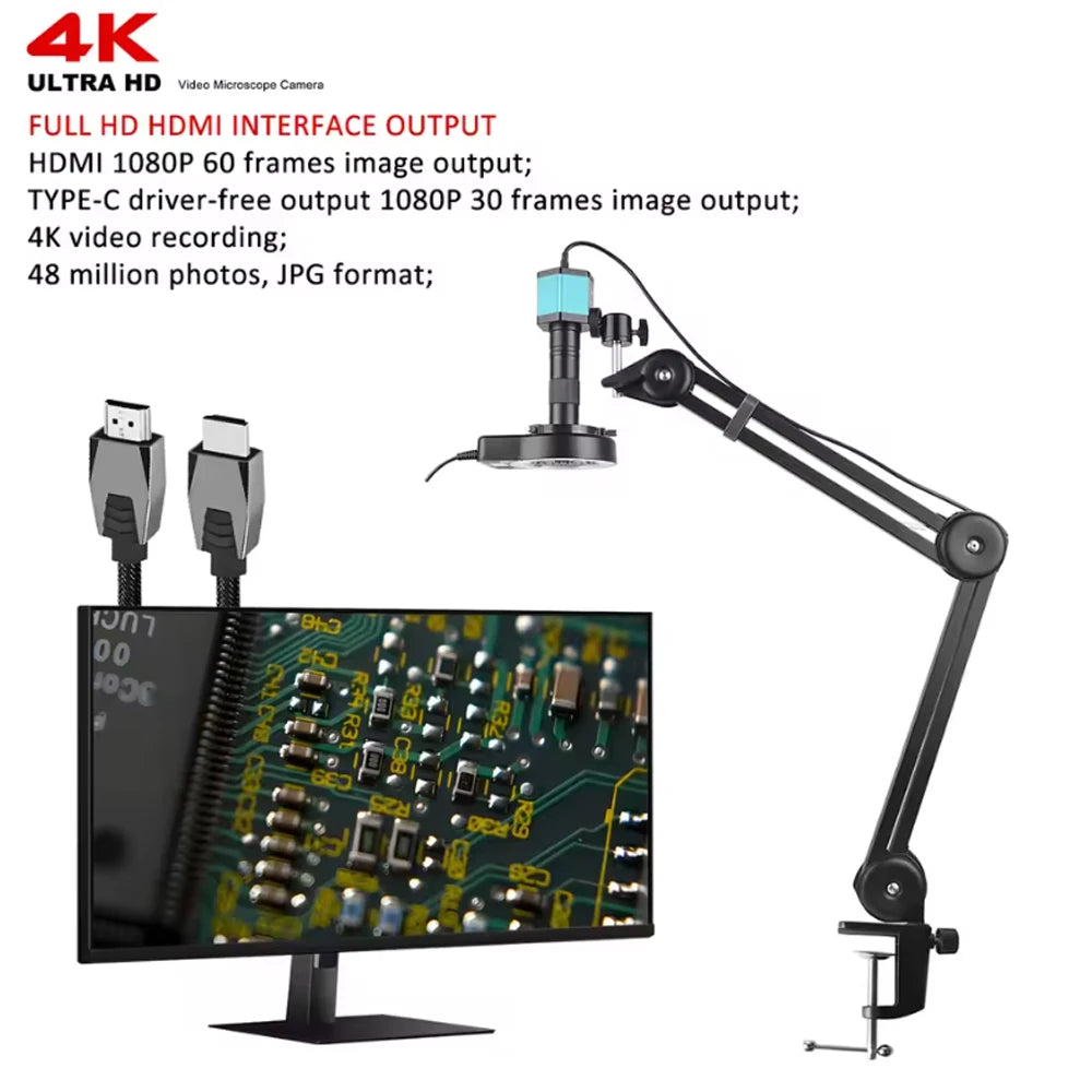 Ultra 4K 48MP Digital Electronic Microscope With USB-C HDMI Port, Professional Video Microscope For Soldering With New Bracket