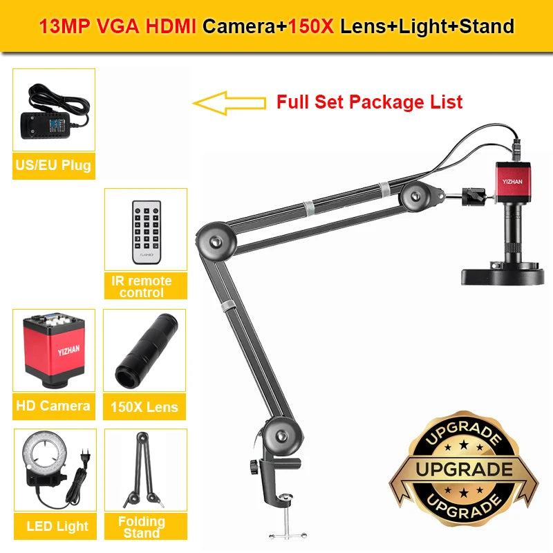 4K 48MP Full HD Industrial microscope 150X Zoom Lens C-Mount HDMI Digital Camera Phone PCB Welding Repair Electronic Microscope