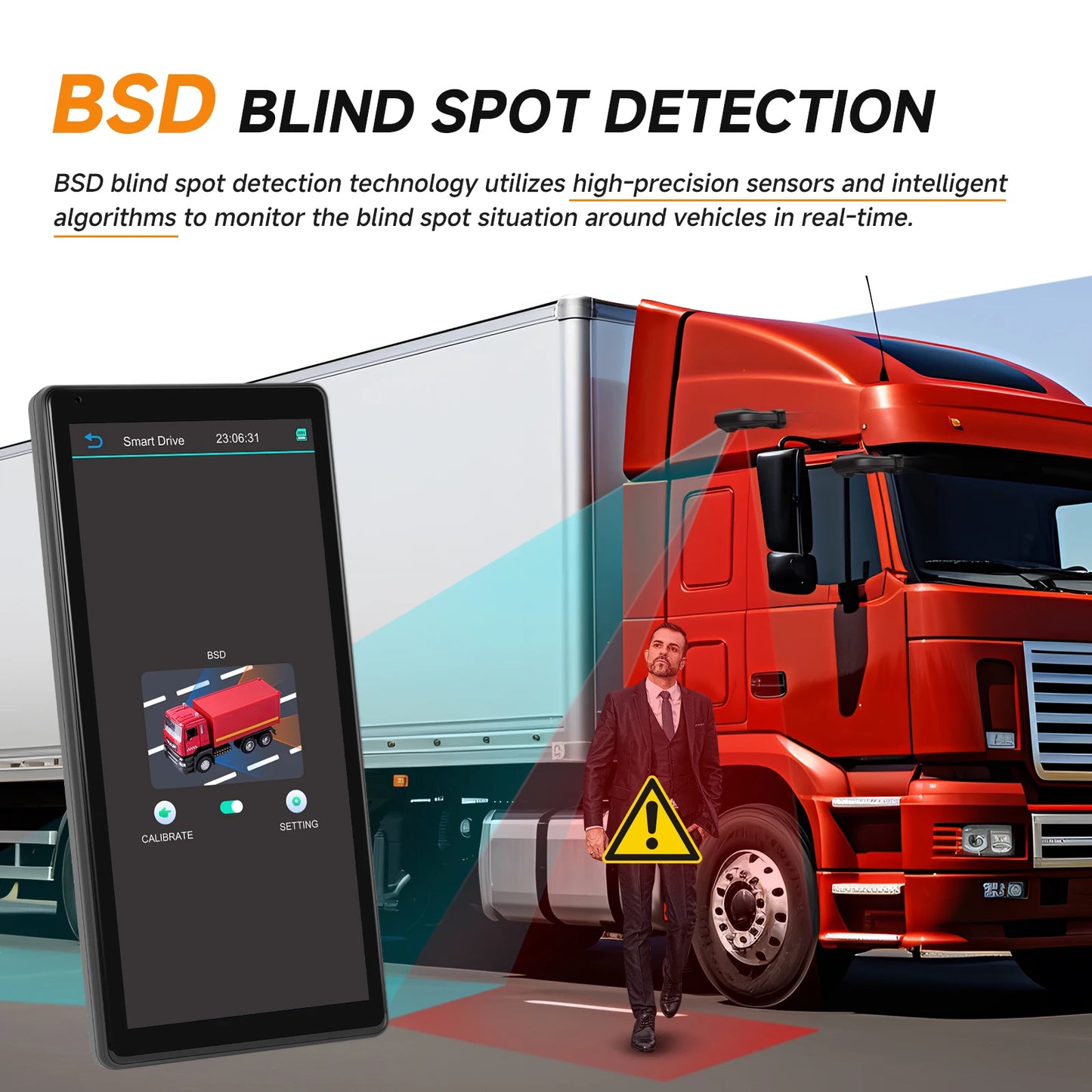 Podofo 10.36'' Car Side View Vertical Monitor For Truck Electronic Rearview Mirror Touch Screen Dual-Cam DVR BSD IP68 Waterproof