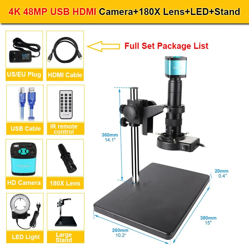 4K ULTRA Electronic Digital Microscope 48MP USB HDMI Soldering Camera 130X 150X 180X C-Mount Zoom Lens For PCB Repair Tools
