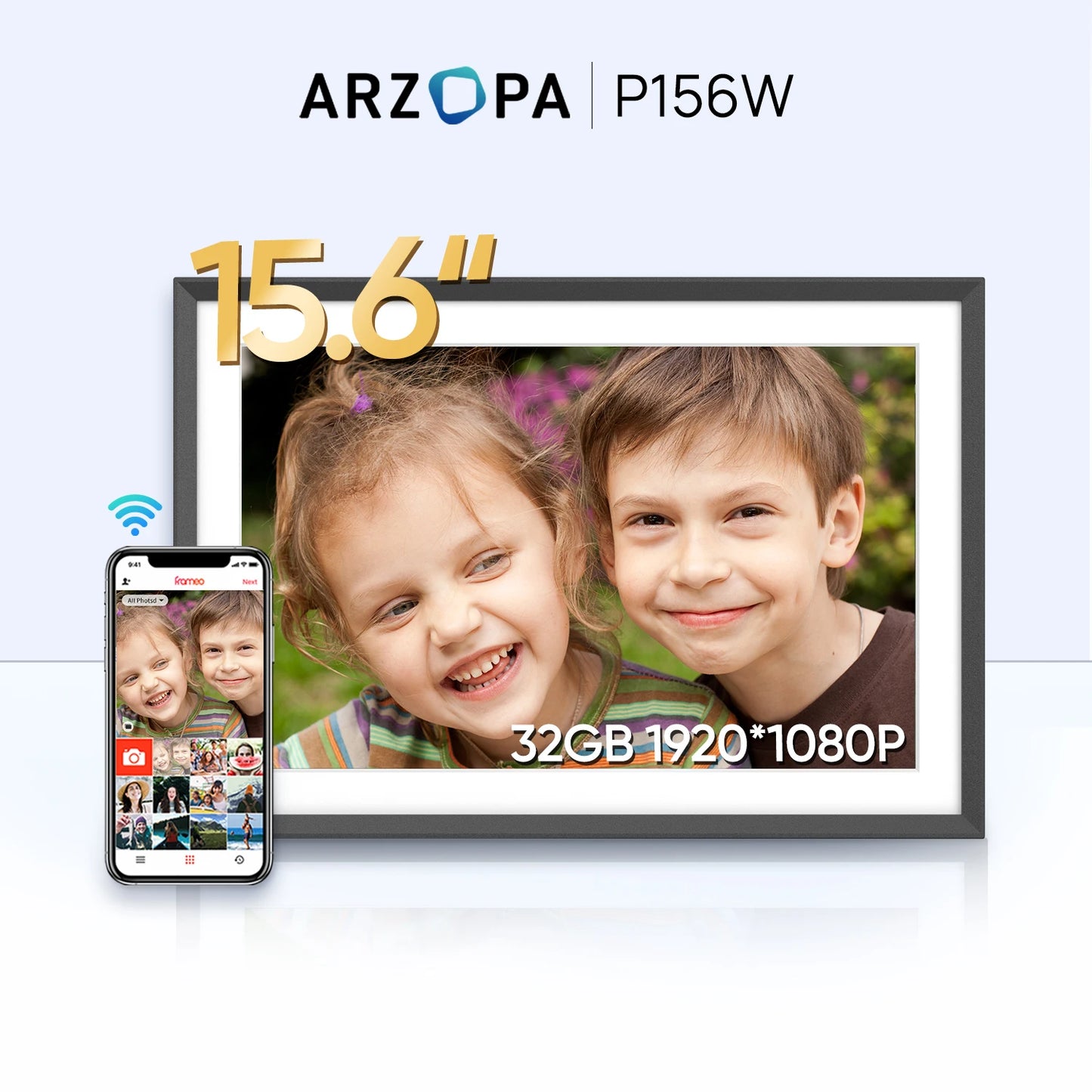 ARZOPA Digital Picture Frame 15.6" Large Wifi Digital Electronic Photo Frame with 32GB Storage, 1920x1080 FHD Touch Screen