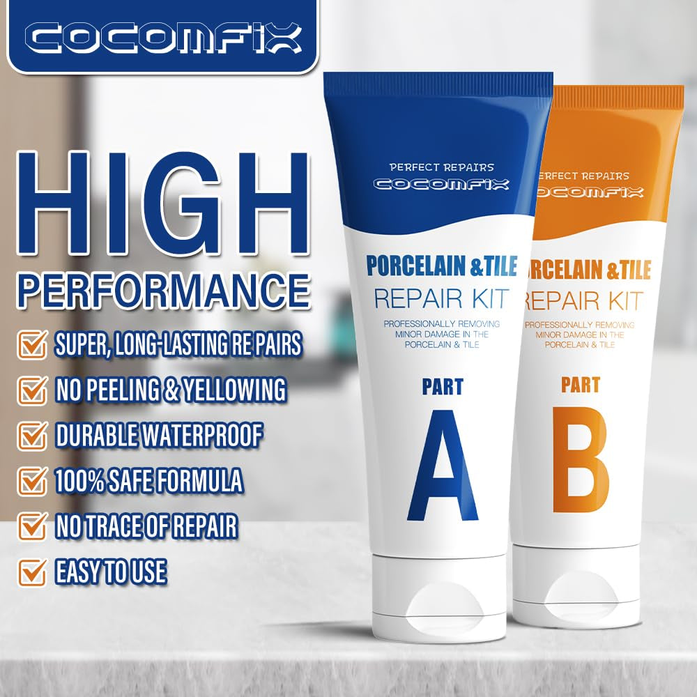 Porcelain Repair Kit (Ivory White), High-Gloss Porcelain Sink Repair Kit White, Firmly Bond Chip & Crack on Porcelain, Ceramic, Enamel, for Quickly Fixing Sink, Tub, Tray with Super Durability