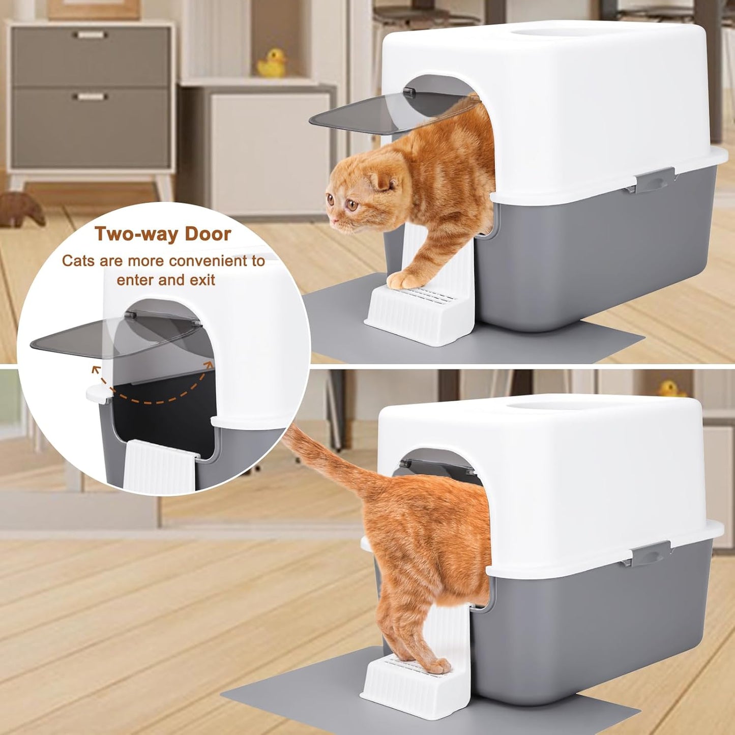 Cat Litter Box with Lid, Increased Entrance Height, Top Entry Enclosed Litter Box with Door, Easy to Install, Suitable for Cats up to 7.5 Lbs (Gray,Small)