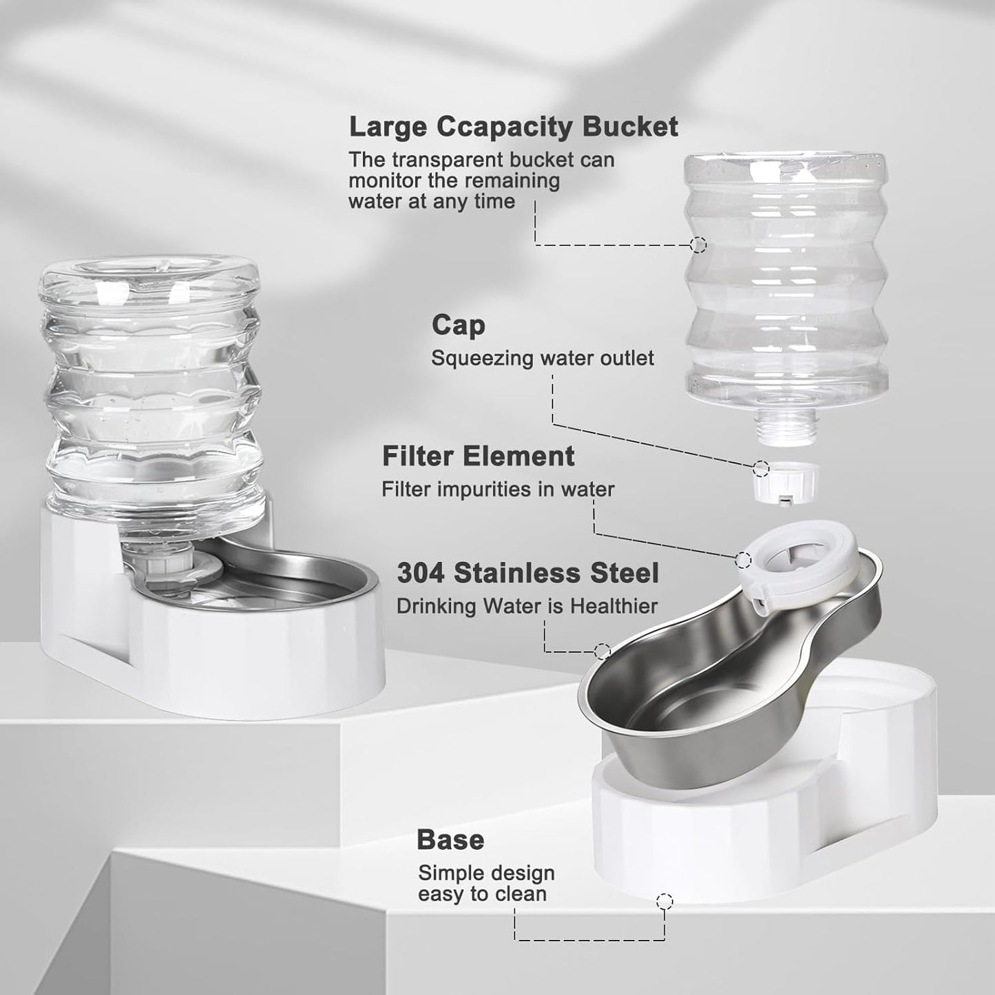 Dog Water Bowl Dispenser: 5L Automatic Stainless Steel Gravity Feeder - Large Capacity Ideal for Indoor and Outdoor Hydration