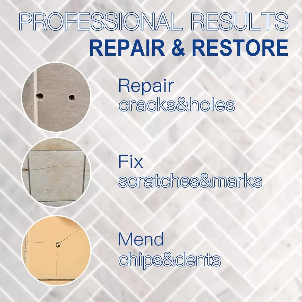 Porcelain Repair Kit, Tile Repair Kit(Burgundy) - Ceramic Tile Repair Filler to Fix Tile Chips and Cracks. Super Adhesion. for Ceramic, Porcelain, Acrylic, Fiberglass, Enamel.