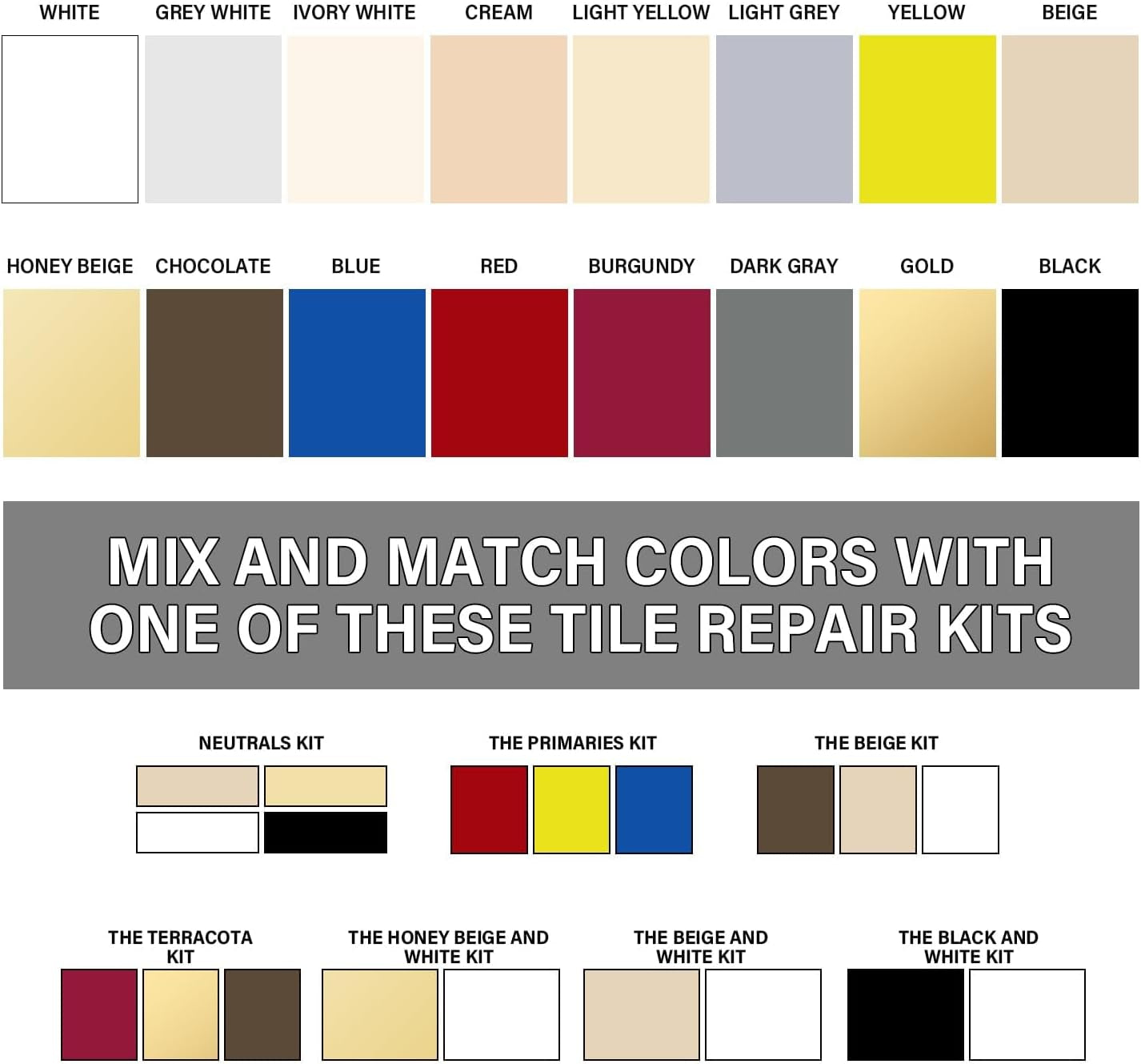 Porcelain Repair Kit, Tile Repair Kit(Burgundy) - Ceramic Tile Repair Filler to Fix Tile Chips and Cracks. Super Adhesion. for Ceramic, Porcelain, Acrylic, Fiberglass, Enamel.