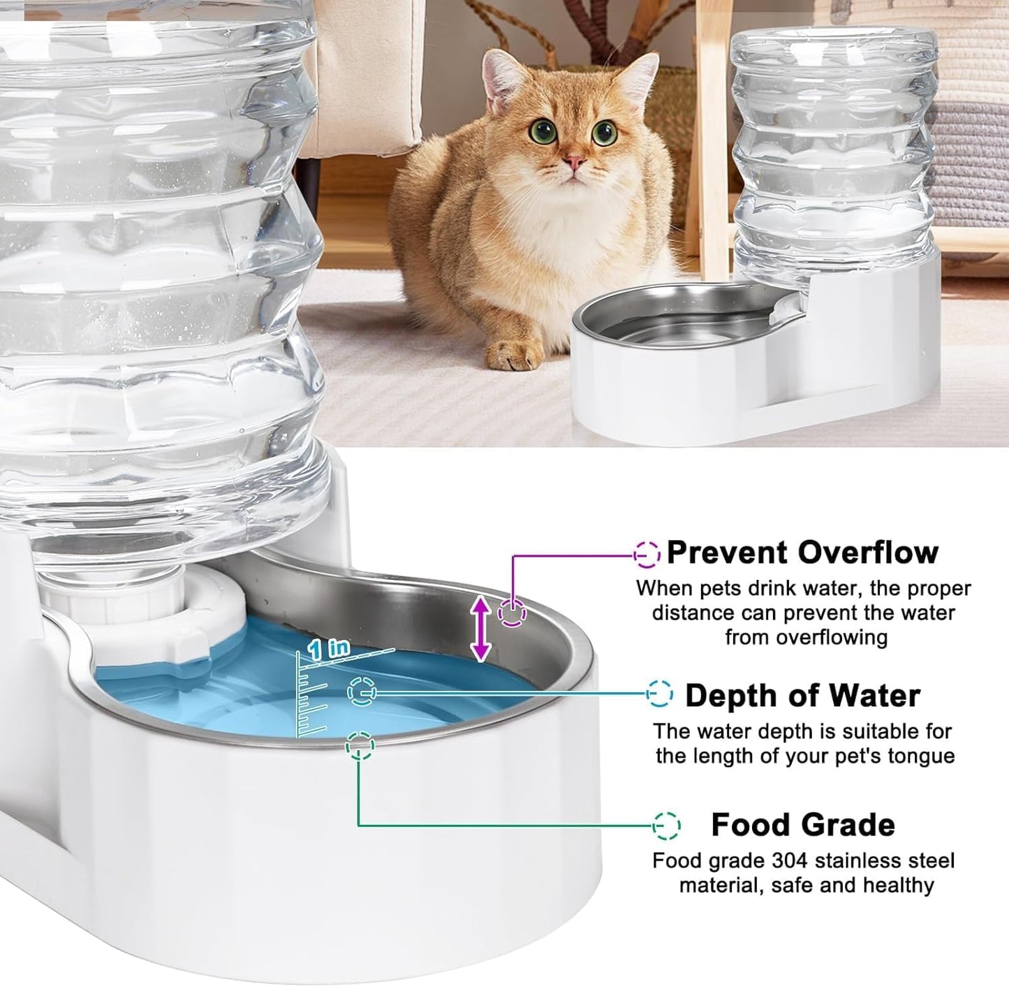 Dog Water Bowl Dispenser: 5L Automatic Stainless Steel Gravity Feeder - Large Capacity Ideal for Indoor and Outdoor Hydration