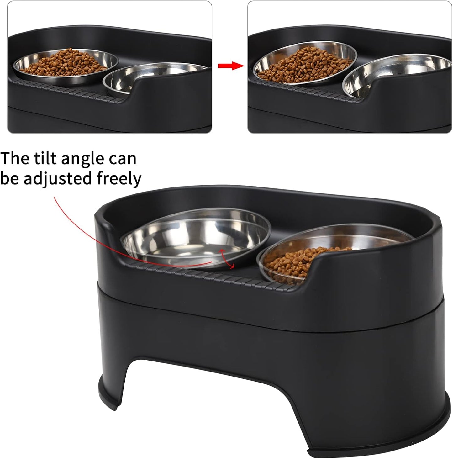 Raised Dog Bowls,Stainless Steel Dog Food Dish and Pet Water Bowls,Elevated Height Adjustable Double Bowl with Stand for Small Medium Dogs and Cats (New Black)
