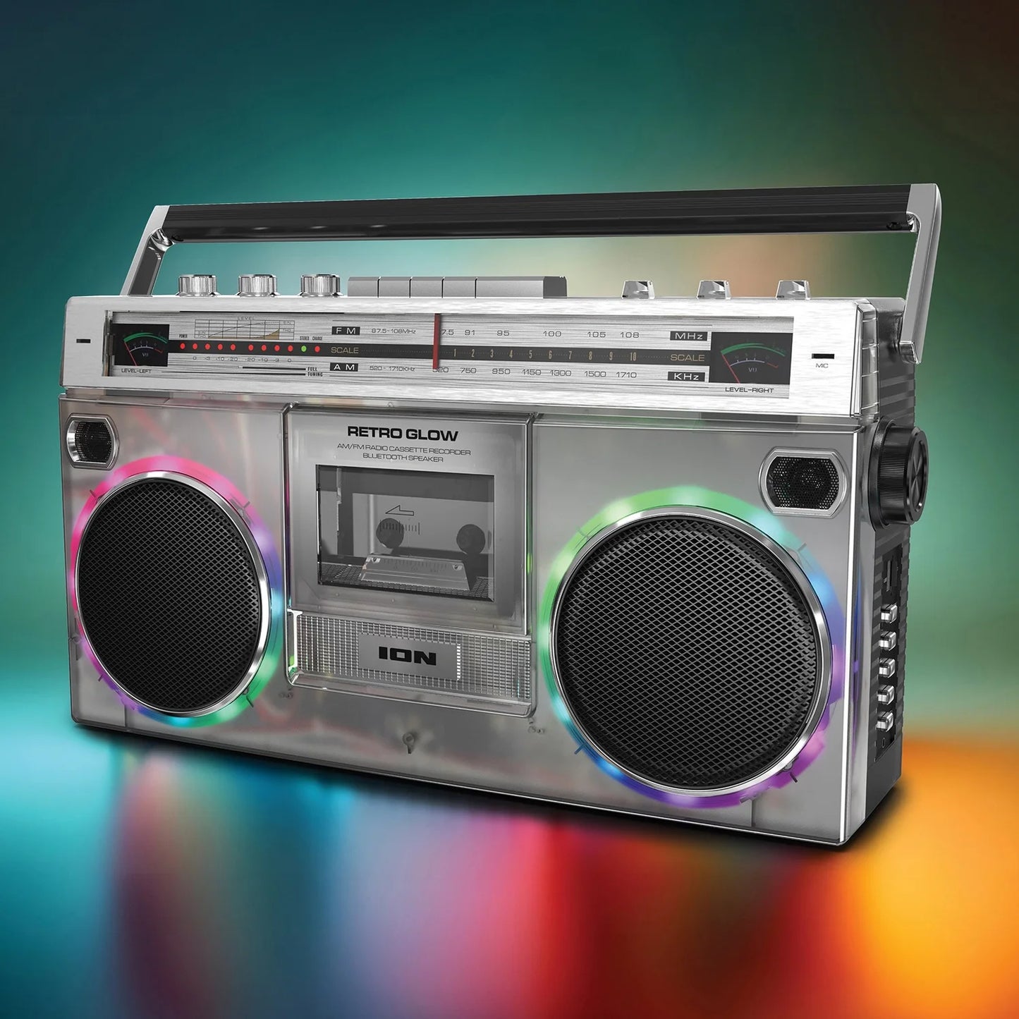 Retro Glow Bluetooth Cassette/Radio Boom Box with LED Lights, Translucent, RETROGLOWXUS