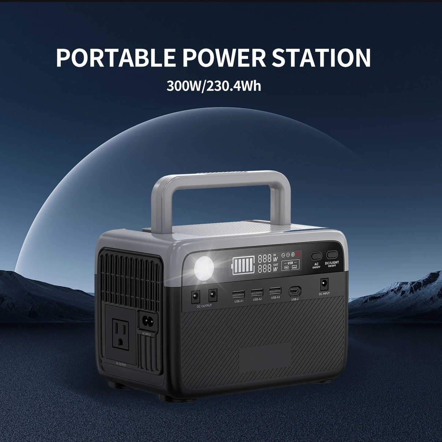 300W(Peack 600W) Portable Power Station 296Wh Capacity Lithium Battery Solar Generator Fast Charging (Solar Panel Optional) for Home Backup Outdoor Camping