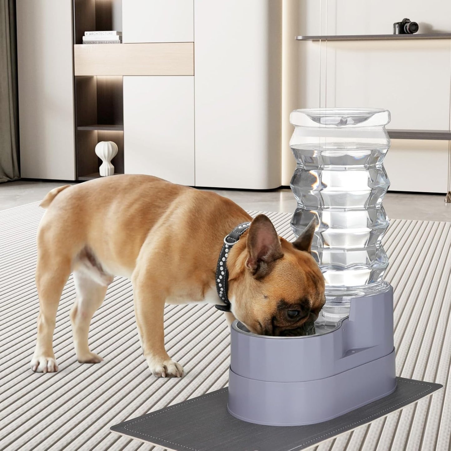 Large Water Dispenser for Dogs: 8L Automatic Stainless Steel Gray Gravity Raised Pet Feeder for Pet Dogs Indoor/Outdoor