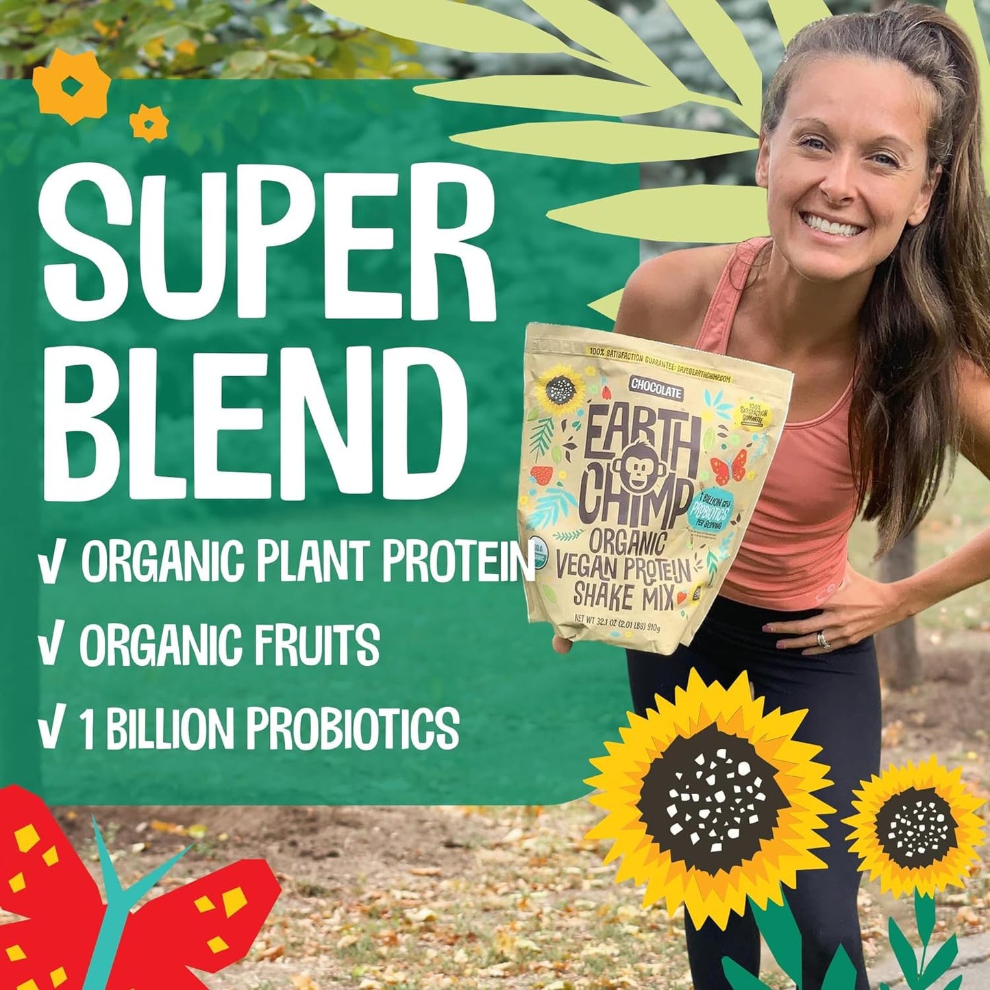 Organic Vegan Protein Powder - with Probiotics - Non GMO, Dairy Free, Non Whey, Plant Based Protein Powder for Women and Men, Gluten Free - 26 Servings 32 Oz (Vanilla)