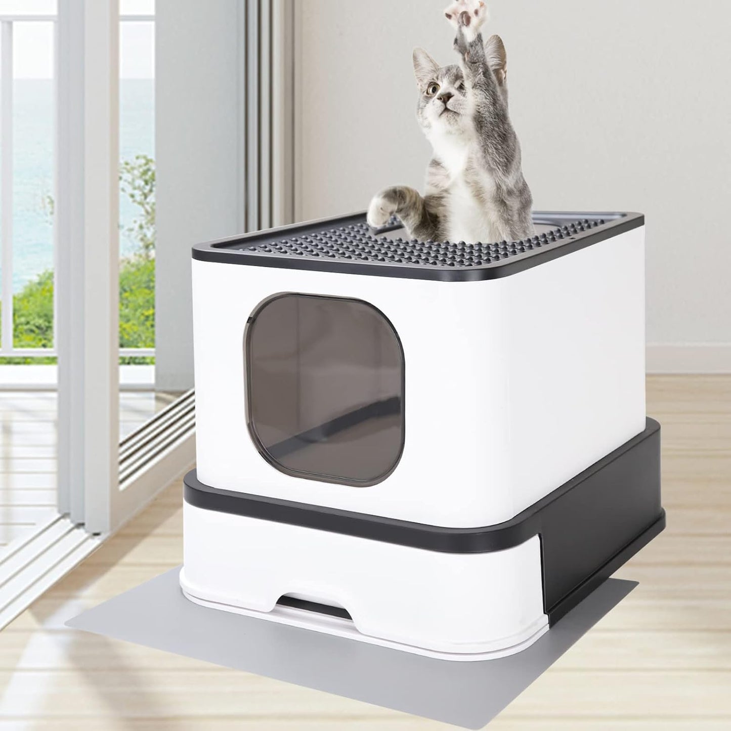 Stainless Steel Enclosed Cat Litter Box : Large Top-Entry Leak-Proof Reduces Odor, for Indoor Use Cat Owners (Carbon Black)