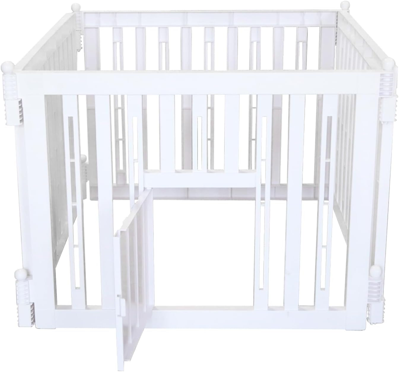 Foldable Plastic Dog Playpen, 4 Panels Pet Fence with Doors for Small Cats and Dogs, Portable Pet Barrier for Indoor and Outdoor, Easy to Assemble (White with Door)