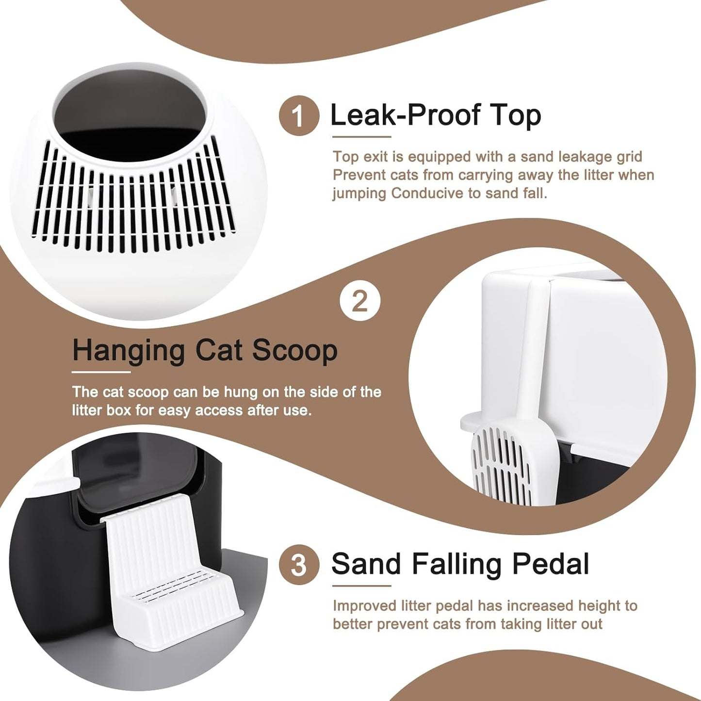 Cat Litter Box with Lid, Increased Entrance Height, Top Entry Enclosed Litter Box with Door, Easy to Install, Suitable for Cats up to 7.5 Lbs (Black,Small)