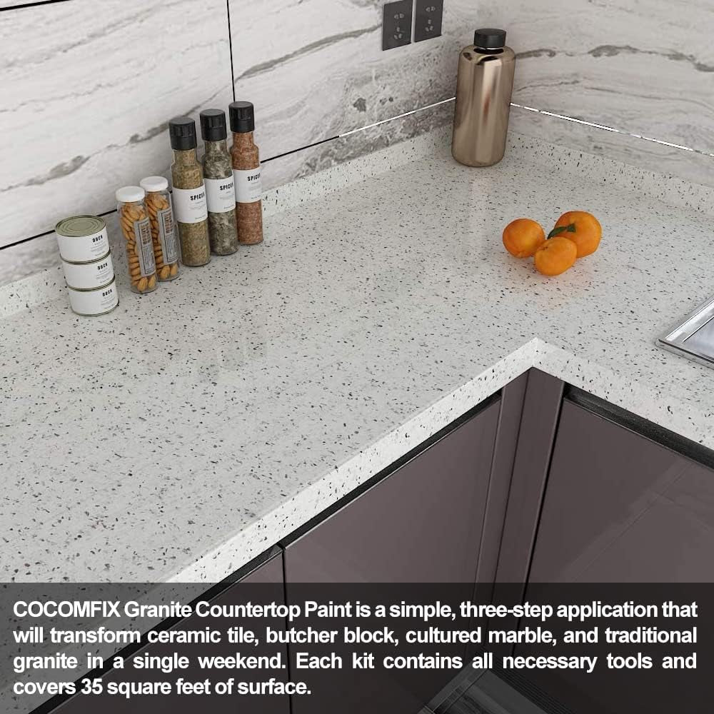 Granite Countertop Paint Kit. Epoxy Counter Top Refinishing Kit for Kitchen Bathroom. 25X Thick Bright Gloss Countertop Coating. (Pearl White)
