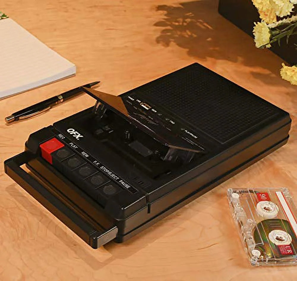 Retro-39Bt Shoebox-Style Cassette Player/Recorder with Bluetooth, FM Radio, USB Input, Black