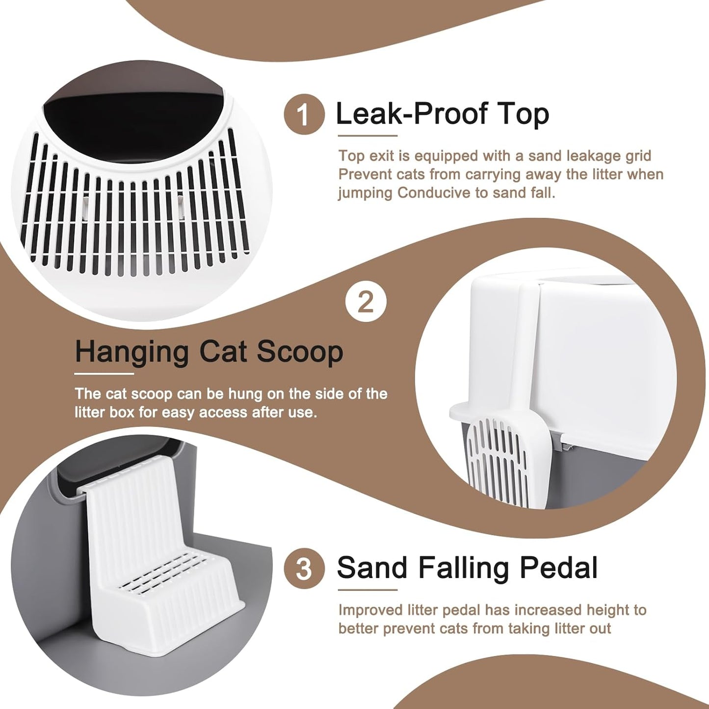 Cat Litter Box with Lid, Increased Entrance Height, Top Entry Enclosed Litter Box with Door, Easy to Install, Suitable for Cats up to 7.5 Lbs (Gray,Small)