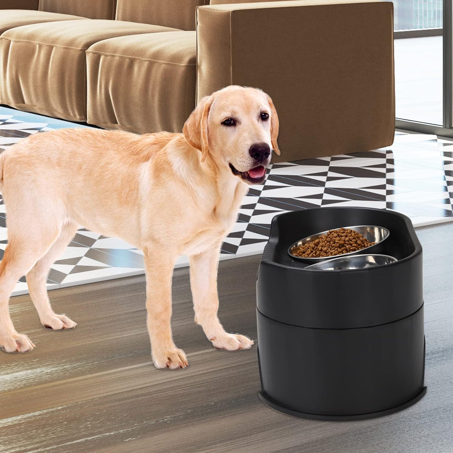Raised Dog Bowls,Stainless Steel Dog Food Dish and Pet Water Bowls,Elevated Height Adjustable Double Bowl with Stand for Small Medium Dogs and Cats (New Black)