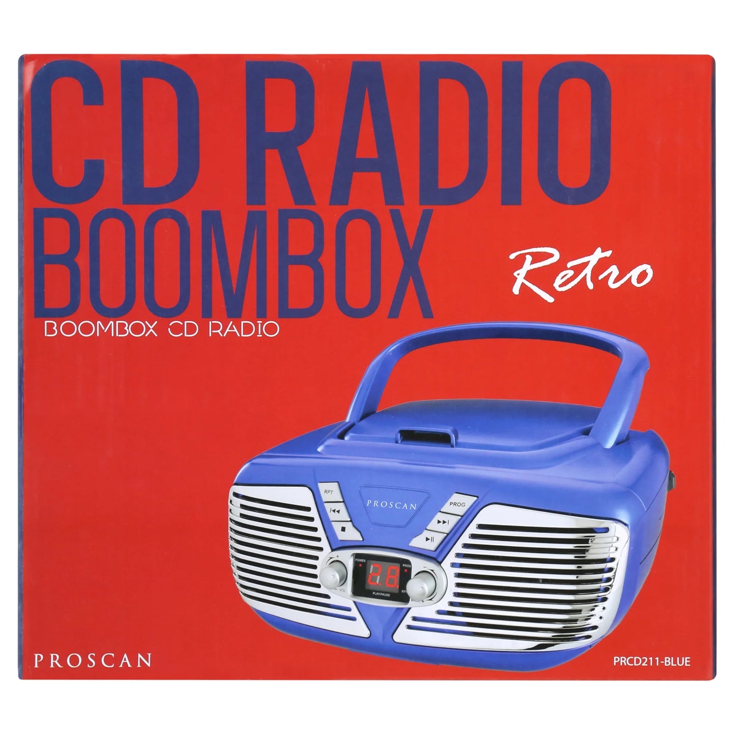 Retro-Style CD Radio Boombox with 1.2-Watt RMS X 2 Power Output, Blue