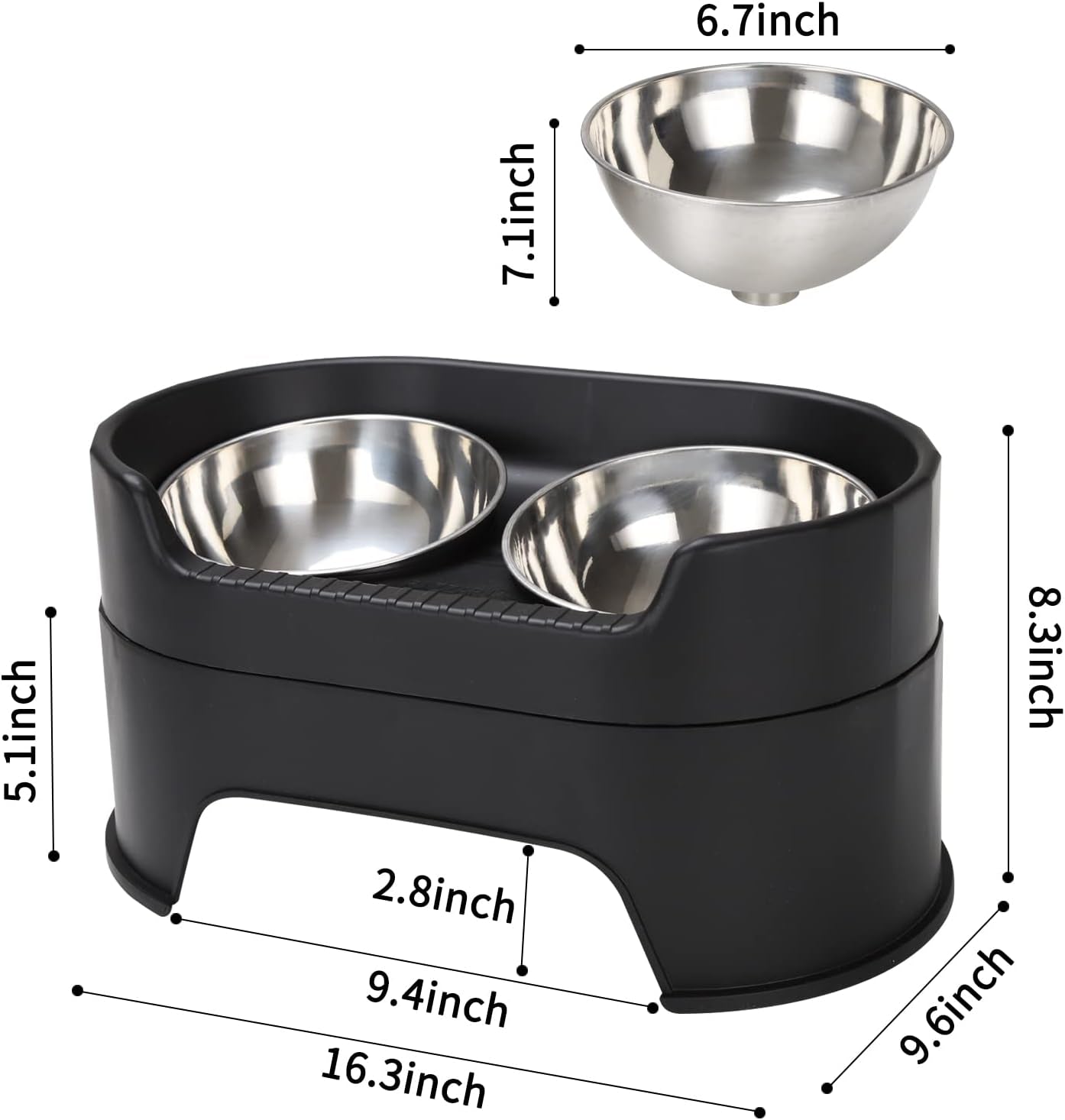 Raised Dog Bowls,Stainless Steel Dog Food Dish and Pet Water Bowls,Elevated Height Adjustable Double Bowl with Stand for Small Medium Dogs and Cats (New Black)