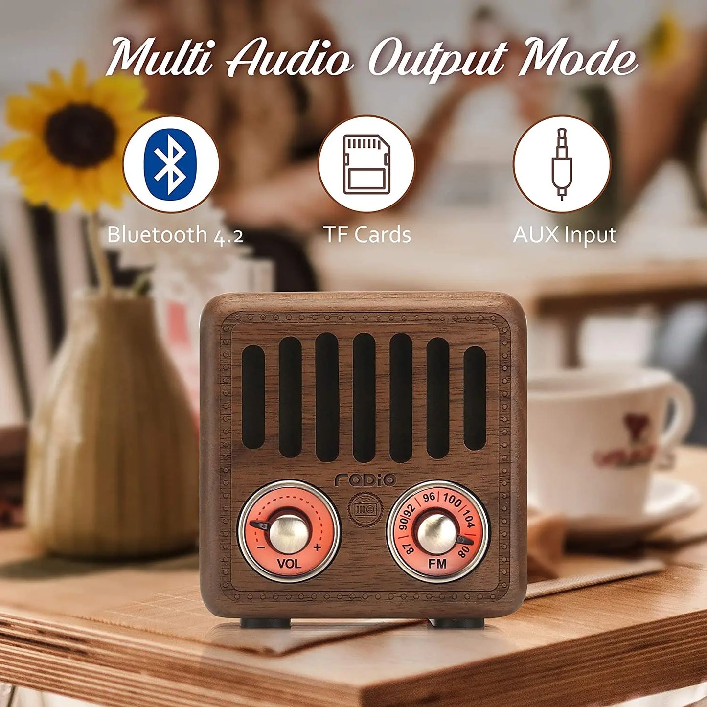 Solid Wood Portable Mini Retro FM Radio Bluetooth Speaker Old Fashioned Classic Style