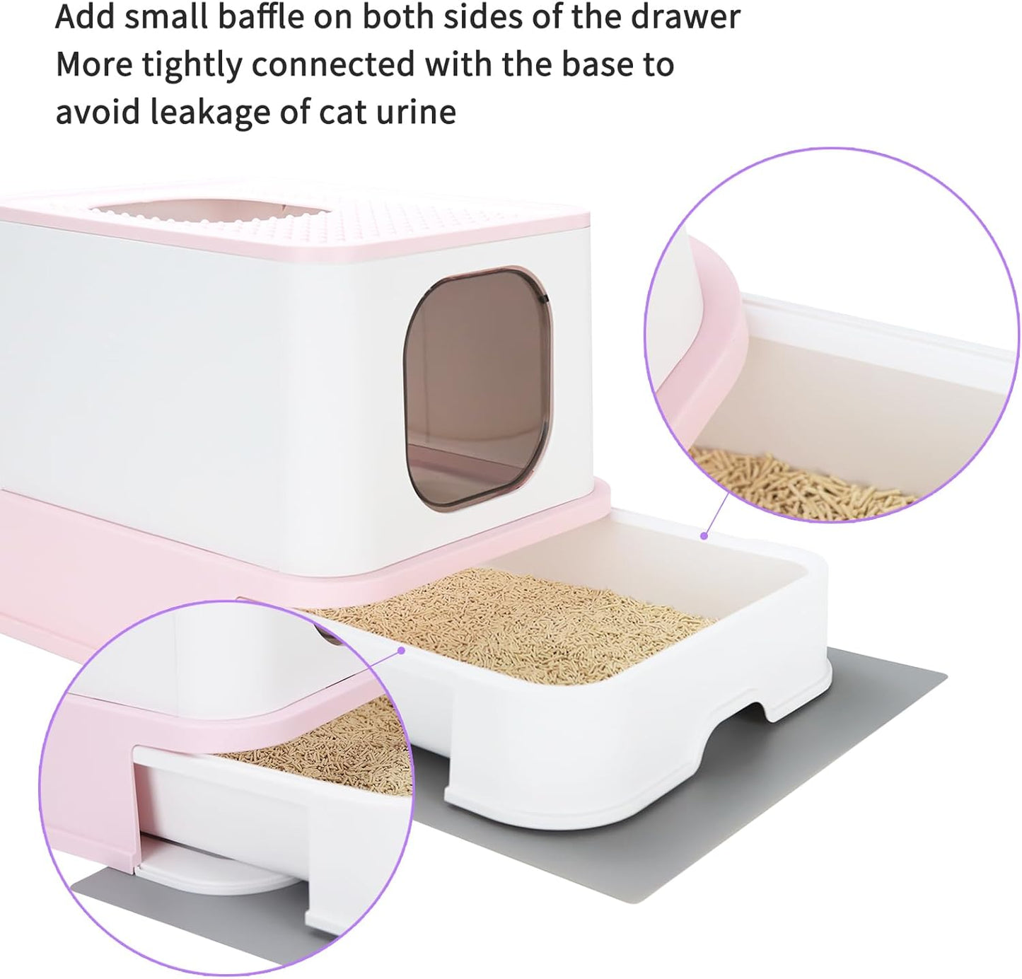 Foldable Cat Litter Box,Cat Box with Drawer, Large Capacity Litter Box with Lid, Top Opening Litter Pan for Small to Big Cats (Pink)