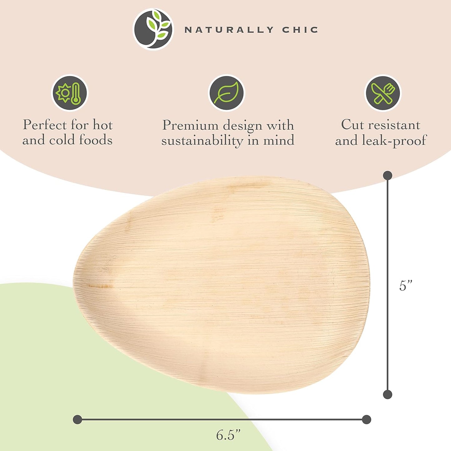 Small Palm Leaf Plates - 6.5 Inch Oval - Tiny Bamboo Like, Eco Friendly, Disposable, Compostable and Biodegradable Plates for Weddings, Parties and Events