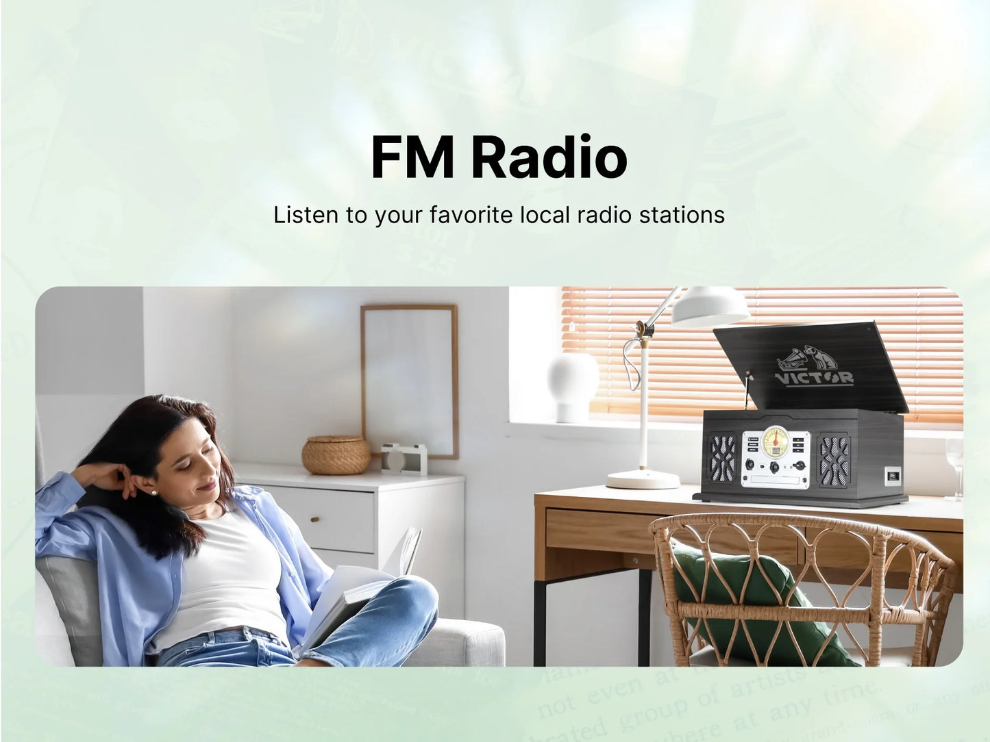 Digital Turntable Bluetooth Radio Record Player with Built-In Stereo Speakers, Mahogany