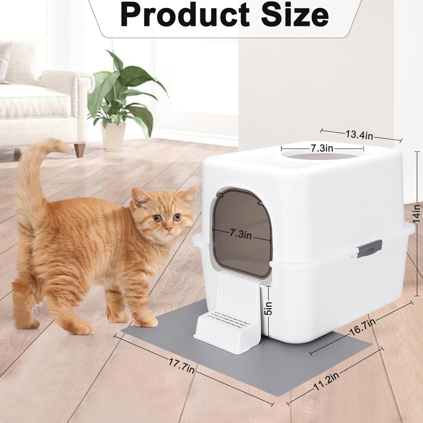Cat Litter Box with Lid, Increased Entrance Height, Top Entry Enclosed Litter Box with Door, Easy to Install, Suitable for Cats up to 7.5 Lbs (White,Small)