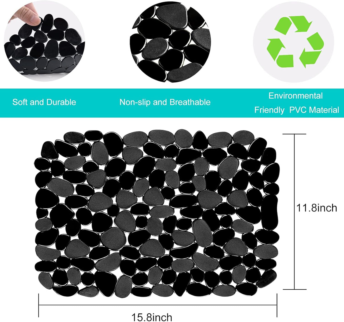 Kitchen Sink Mat Pebble Protect Mat PVC Eco-Friendly Adjustable Stainless Steel/ Porcelain Dish Drying Pad Protector for Bottom of Kitchen Sink, 15.8 X 11.8 Inches (2 Pack, Black and Gray)