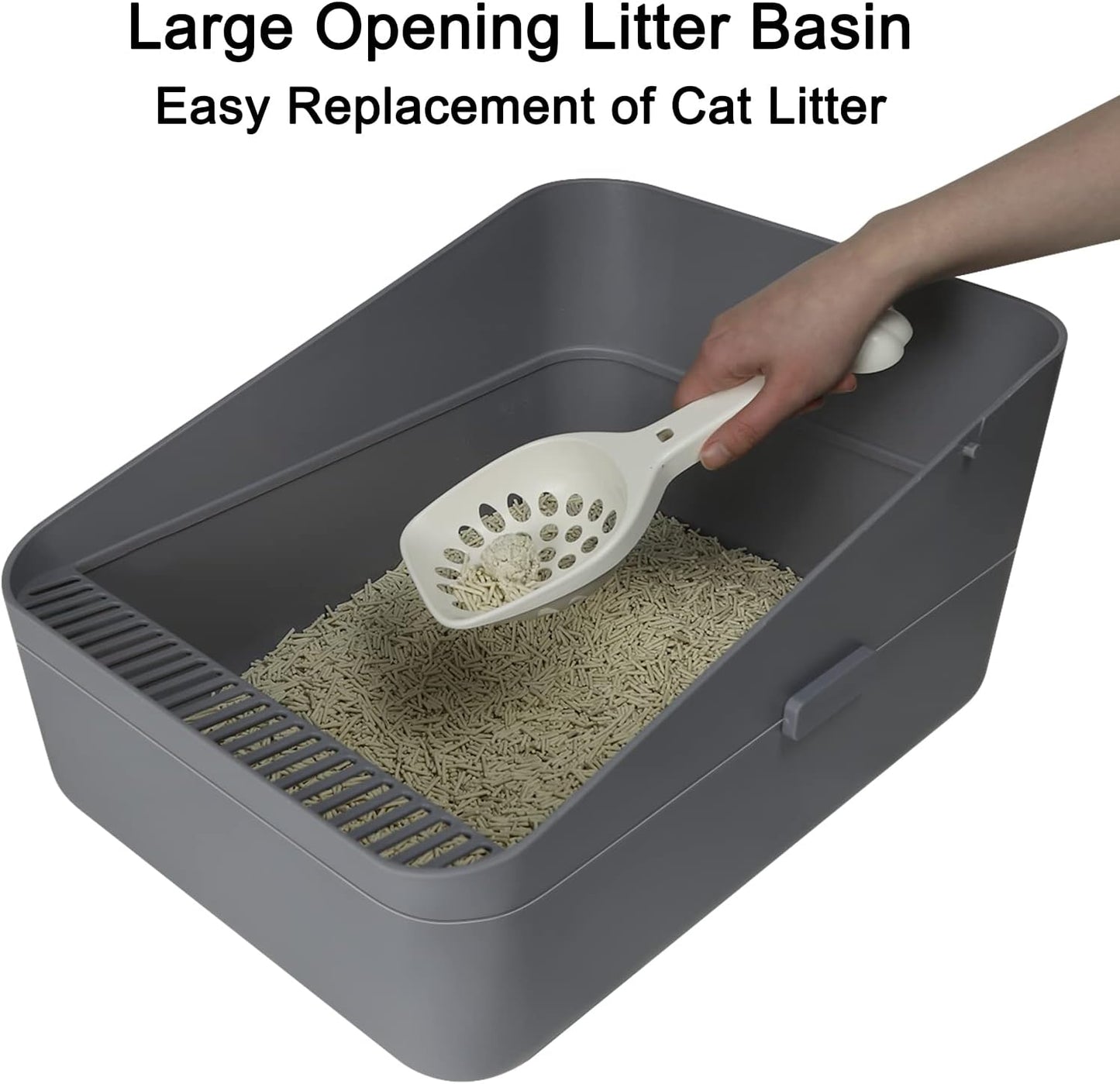 Enclosed Cat Litter Box,Semi-Open Anti-Splashing Cat Litter Box,Durable High Side Sifting Litter Box for Small Cats,Easy to Clean and Assemble (Light Gray,M)