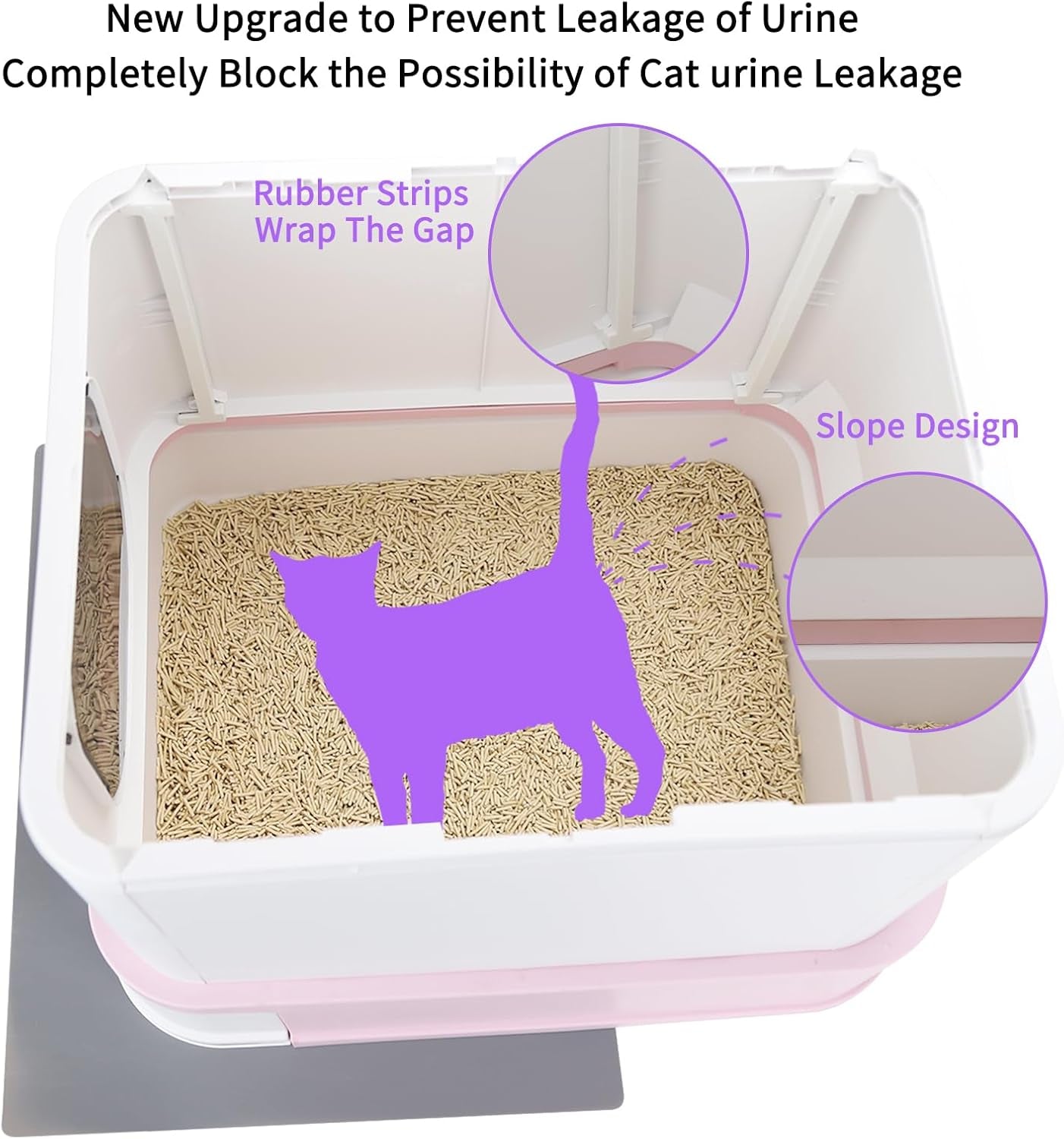 Foldable Cat Litter Box,Cat Box with Drawer, Large Capacity Litter Box with Lid, Top Opening Litter Pan for Small to Big Cats (Pink)