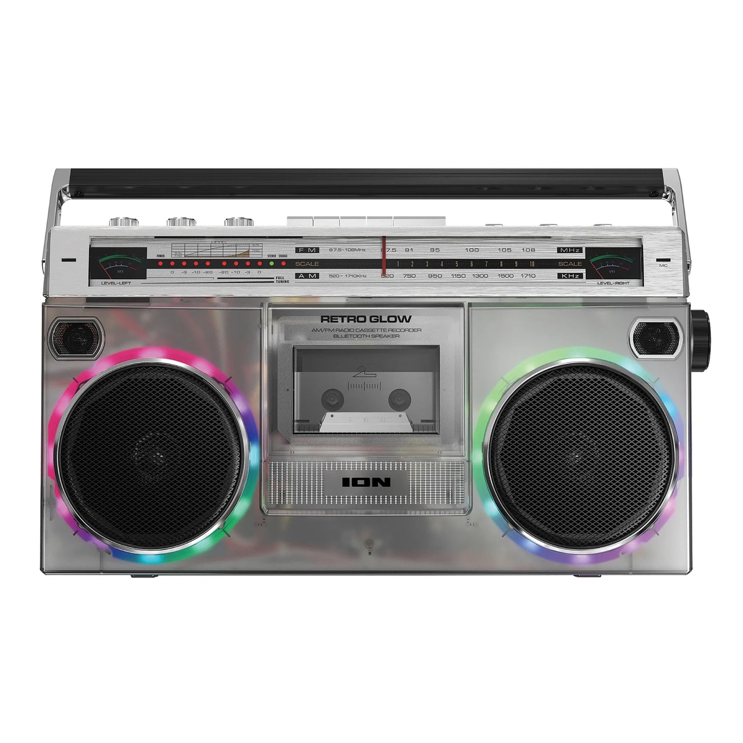 Retro Glow Bluetooth Cassette/Radio Boom Box with LED Lights, Translucent, RETROGLOWXUS