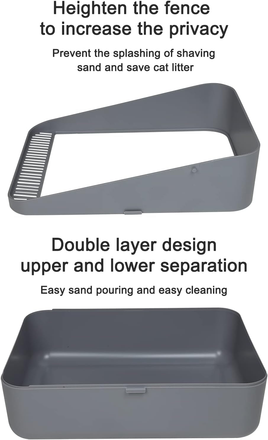 Enclosed Cat Litter Box,Semi-Open Anti-Splashing Cat Litter Box,Durable High Side Sifting Litter Box for Small Cats,Easy to Clean and Assemble (Light Gray,M)