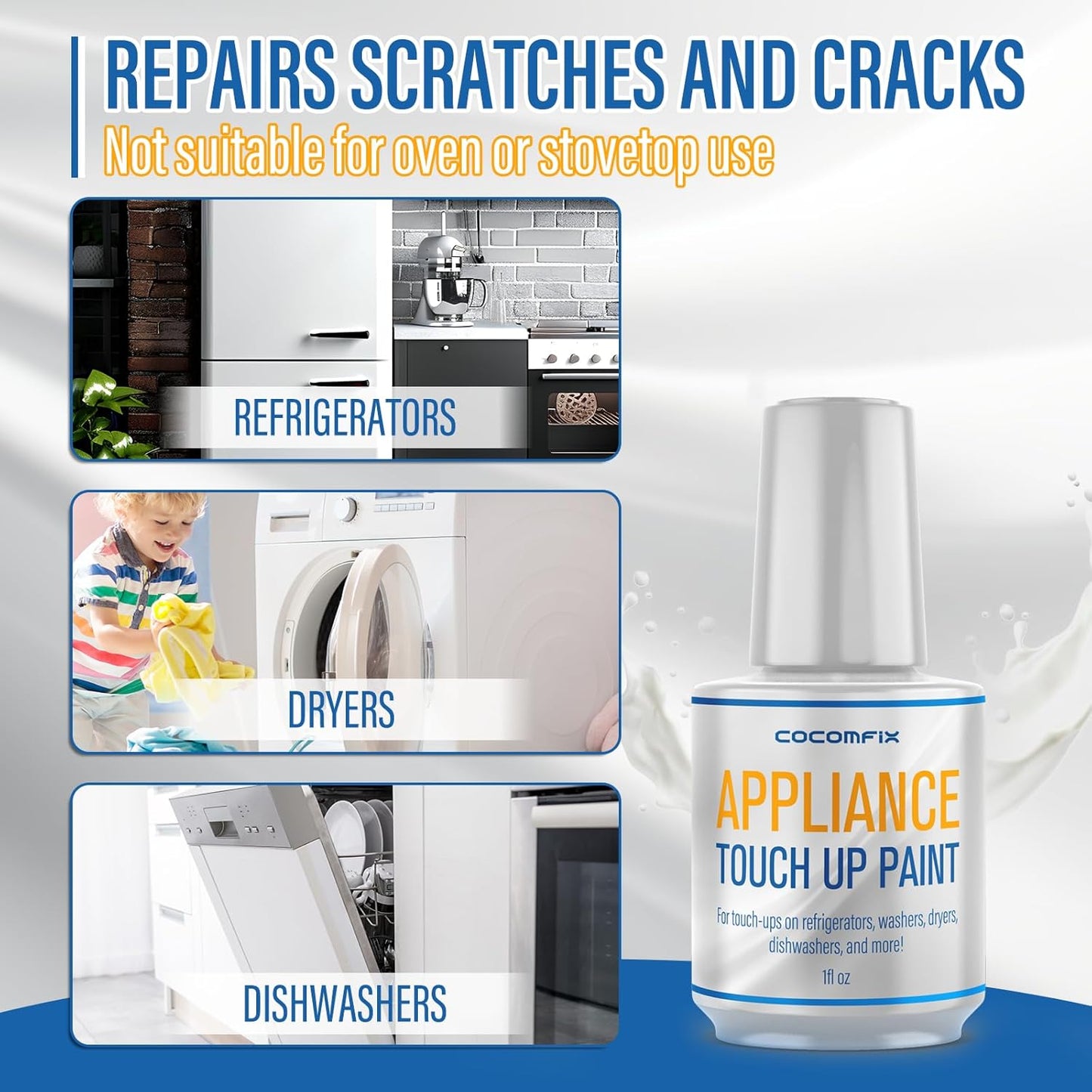 Specialty Appliance Touch up Paint White, Appliance Paint, 1 Ounce, White - High Gloss Touch up Paint Pen for Refrigerators, Washers, Dishwashers, Microwave Oven and Other Appliance
