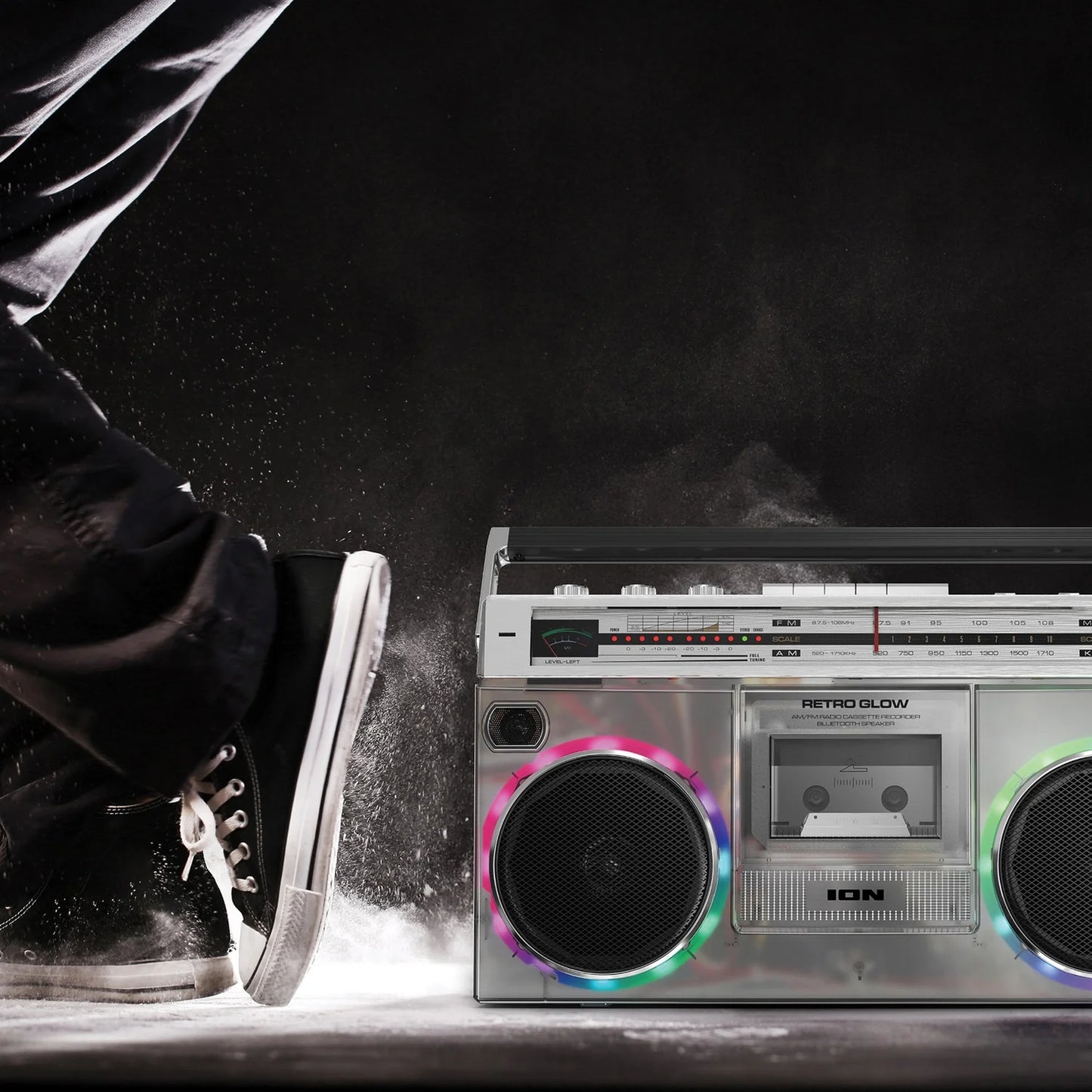 Retro Glow Bluetooth Cassette/Radio Boom Box with LED Lights, Translucent, RETROGLOWXUS