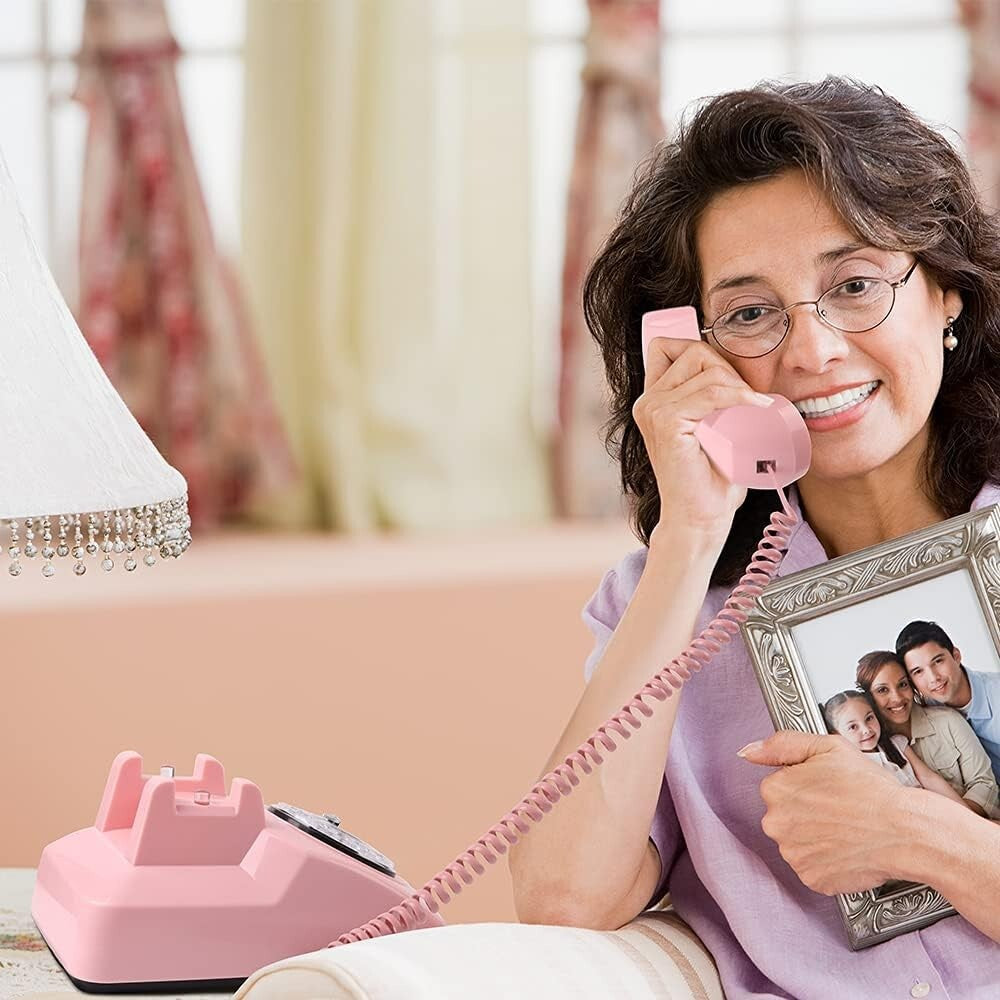 Rotary Dial Telephone 1960 Style Pink Retro Old Fashioned Vintage Phone Working.