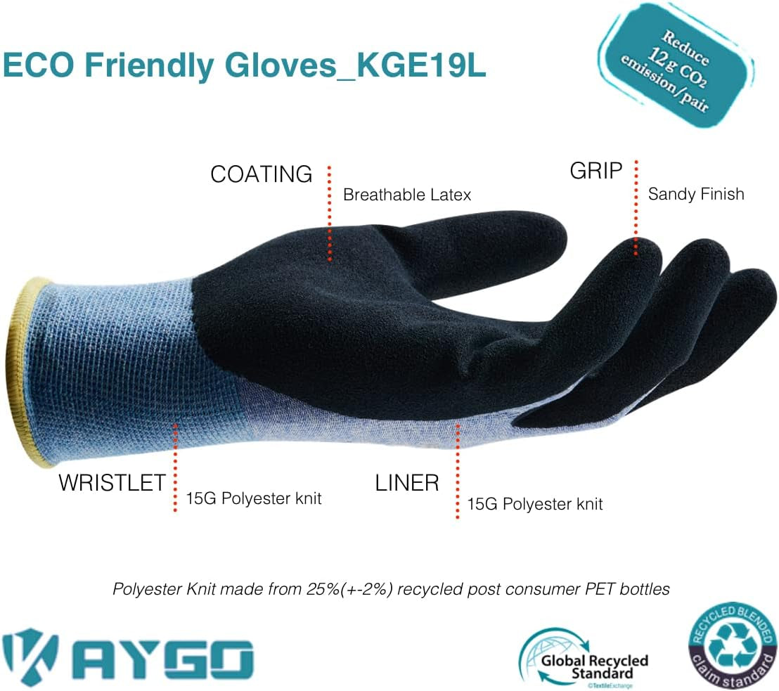Work Gloves for Women, Eco Friendly Safety Work Gloves with Breathable Rubber Coated, KGE19L,3 Pairs