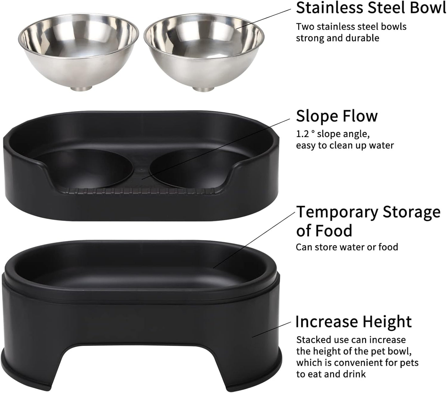 Raised Dog Bowls,Stainless Steel Dog Food Dish and Pet Water Bowls,Elevated Height Adjustable Double Bowl with Stand for Small Medium Dogs and Cats (New Black)