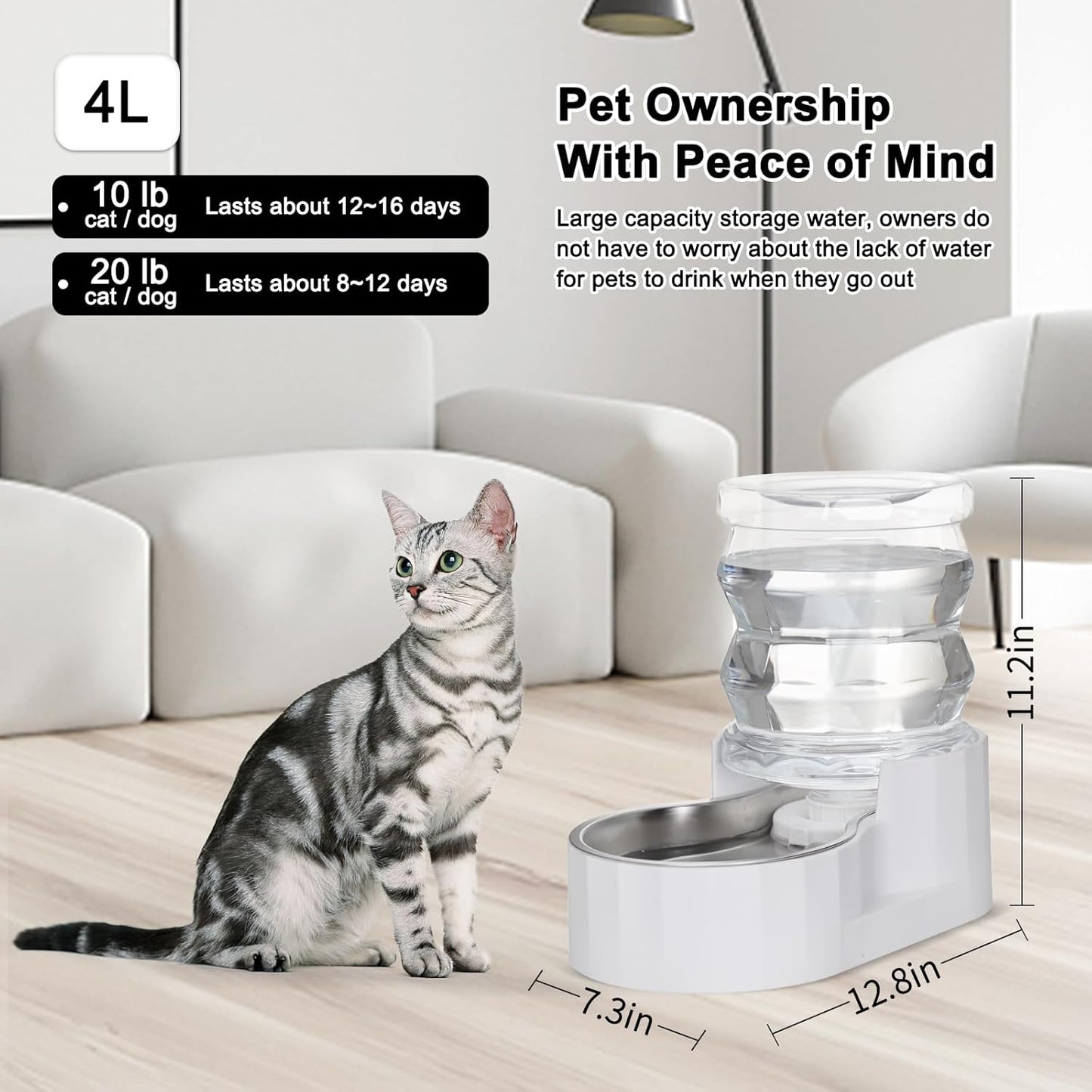 Pet Water Bowl Dispenser: 4L Automatic Stainless Steel Gravity Feeder - Large Capacity Ideal for Cats and Small Dogs - Indoor and Outdoor Hydration
