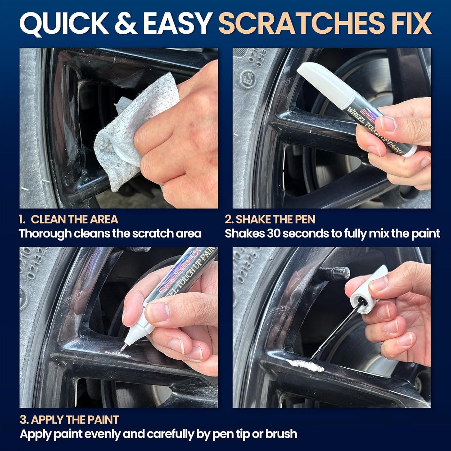 Gloss Black Rim Touch up Paint, Rim Paint, Wheel Scratch Repair Kit for Curb Rash & Scratches, Universal Black Enamel Paint (1 Fl Oz), Scratch Resistant, Covers 1 Sq Ft per Coat