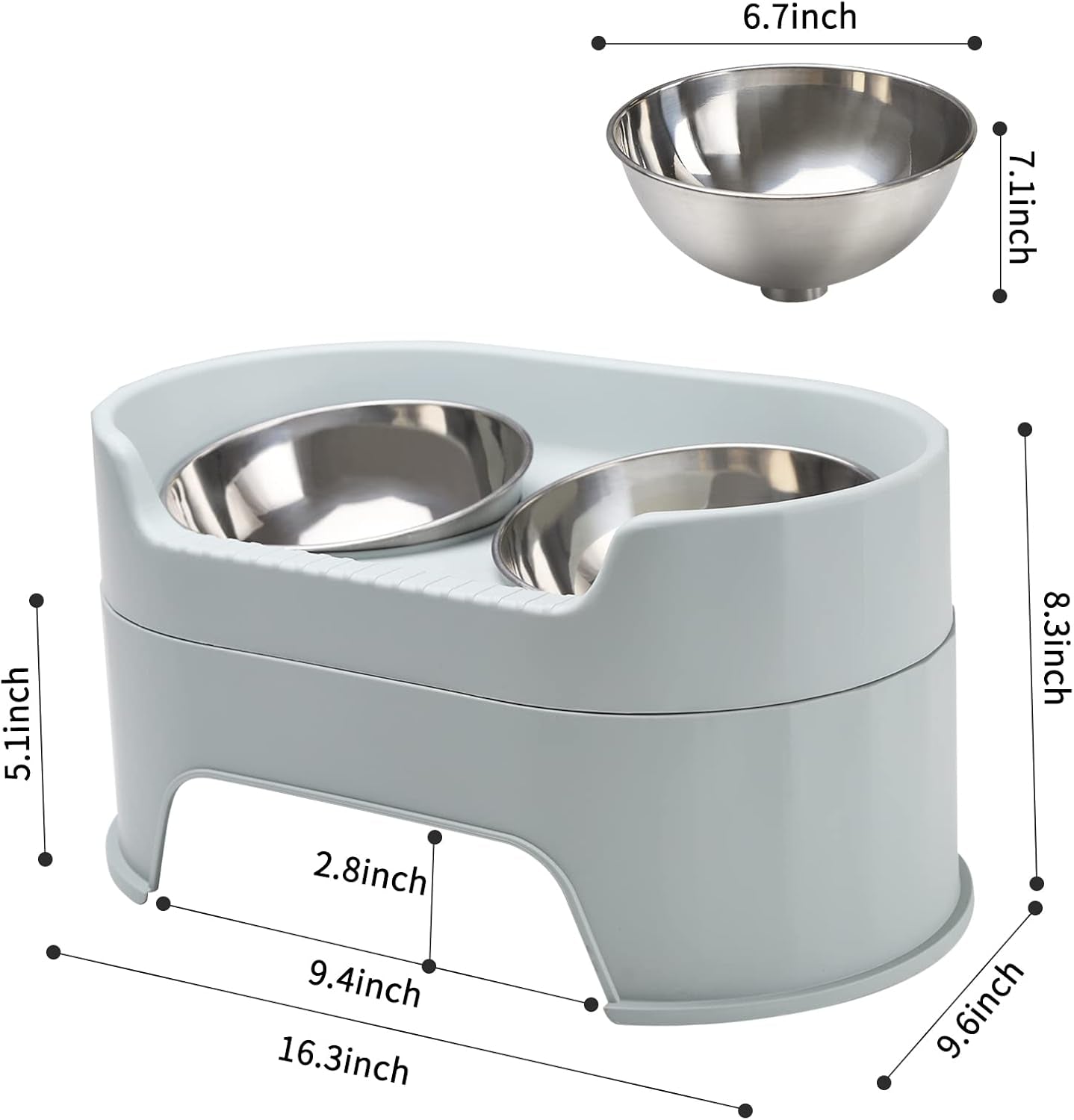 Raised Dog Bowls,Stainless Steel Dog Food Dish and Pet Water Bowls,Elevated Height Adjustable Double Bowl with Stand for Small Medium Dogs and Cats (New Green)