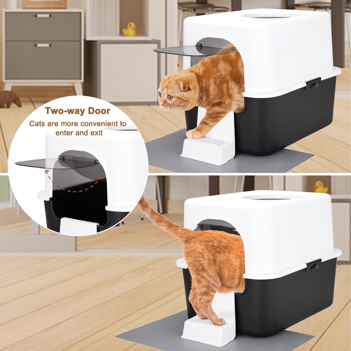 Cat Litter Box with Lid, Increased Entrance Height, Top Entry Enclosed Litter Box with Door, Easy to Install, Suitable for Cats up to 7.5 Lbs (Black,Small)