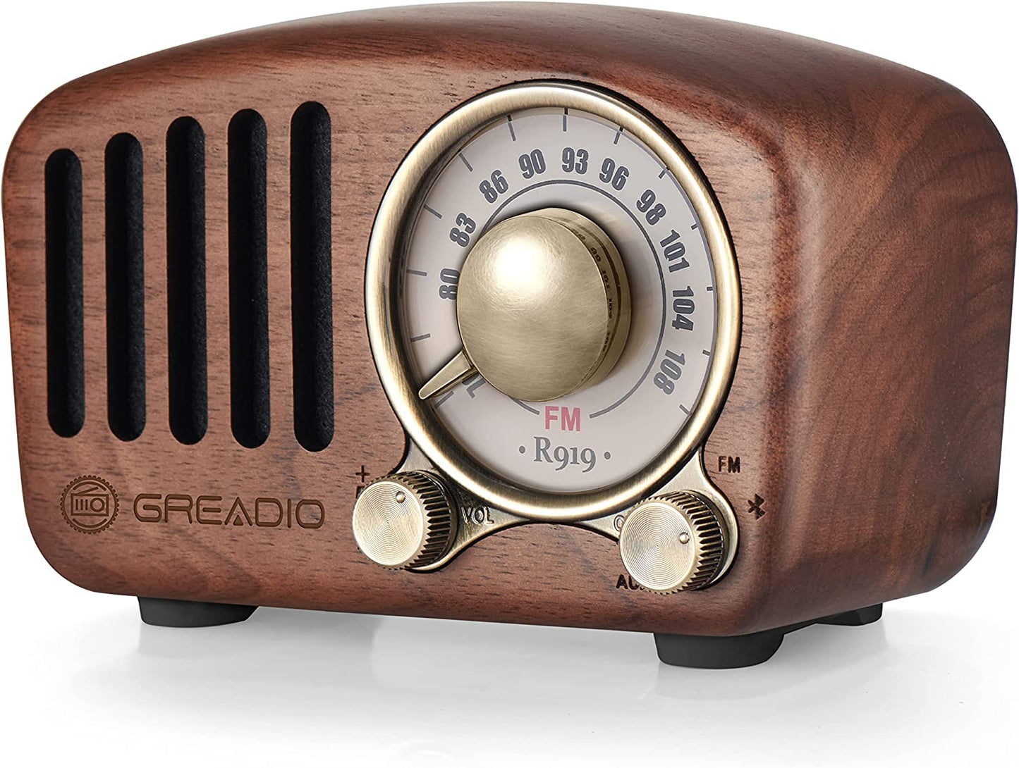 Vintage Walnut Wood Bluetooth Speaker Radio - Retro Style, Bass Enhancement, Loud Volume, Bluetooth 5.0, MP3 & FM Radio